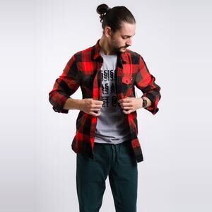 Vans Box Flannel Button-Up Shirt Mens Small Red/Black Buffalo Plaid Classic Fit